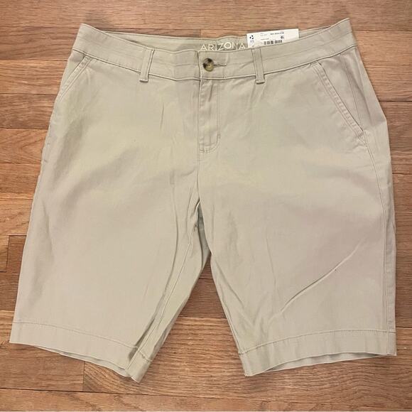 NWT Arizona Jean CO Bermuda khaki dark dune button fly shorts size 15 B7 - Picture 1 of 3